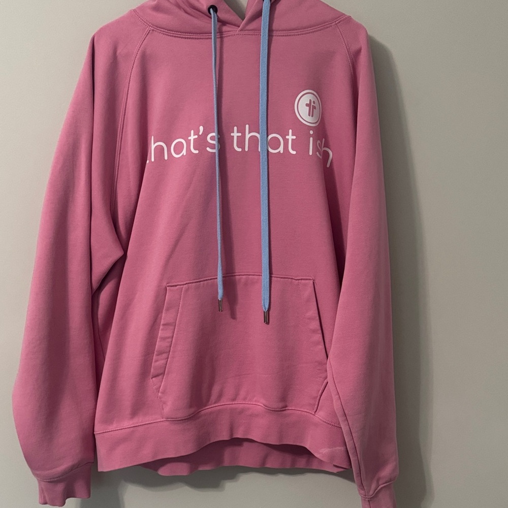 Pink Hoodie with Blue Drawstrings